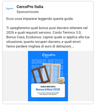 Inserzione Meta per una guida gratuita sui bonus fiscali per gli infissi
