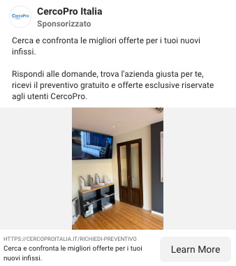 Inserzione Meta per la richiesta di preventivo con foto di un cantiere